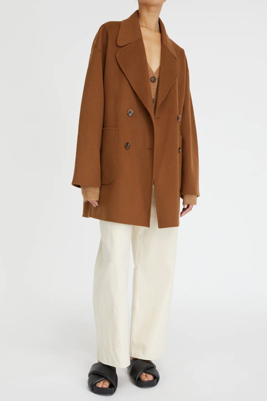 Coats And Jackets Lee Mathews | Florentine Cashmere Pea Coat In Camel Brown