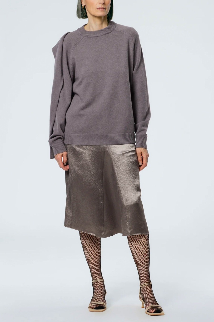 Skirts Tibi | Sion Satin Godet Midi Skirt In Slate Grey