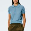 Tops And Shirts Tibi | Skinlike Mercerized Wool Shrunken Polo In Mist Blue