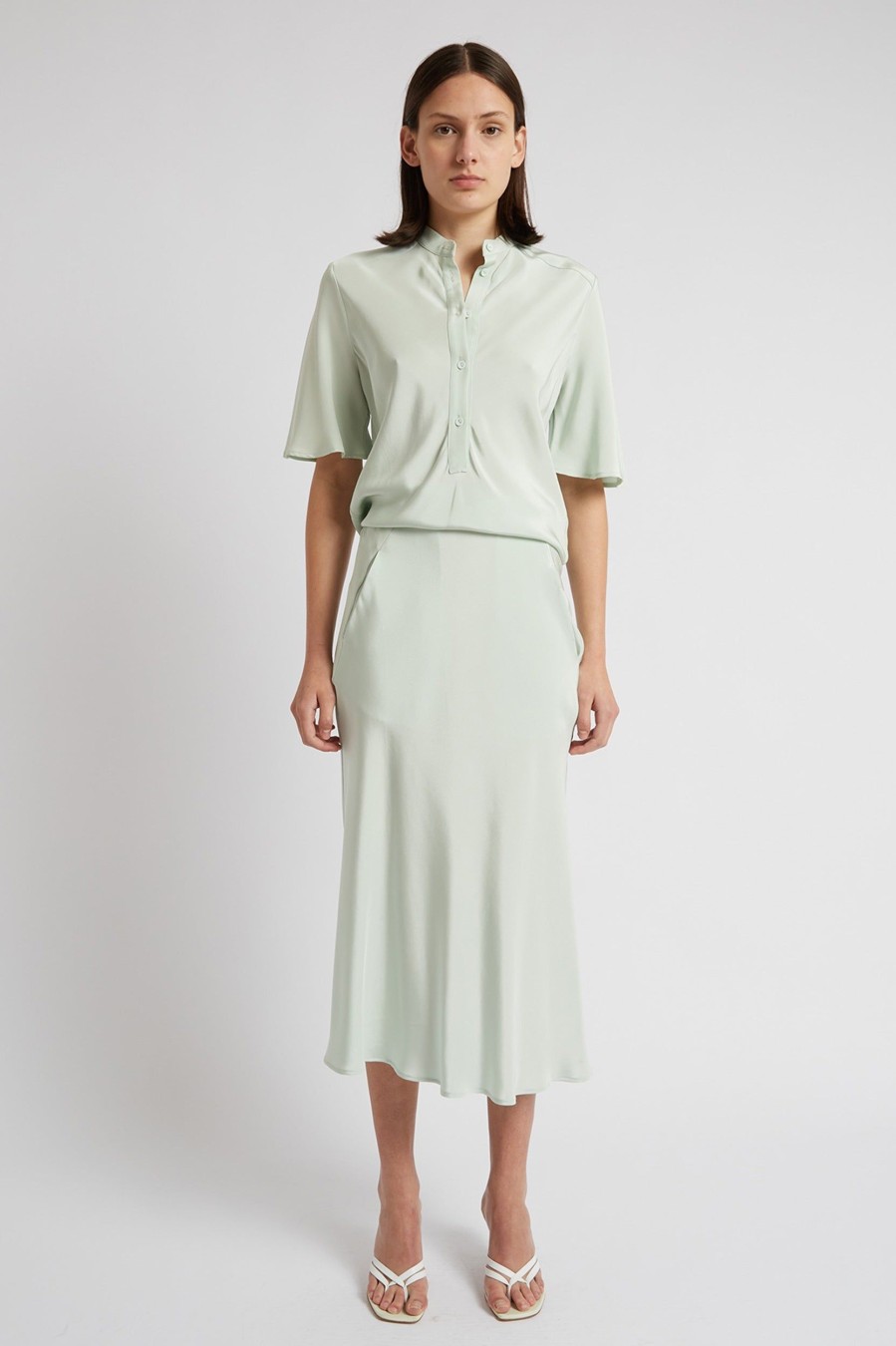 Dresses Christopher Esber | Bias Silk Tee Dress In Mint Green