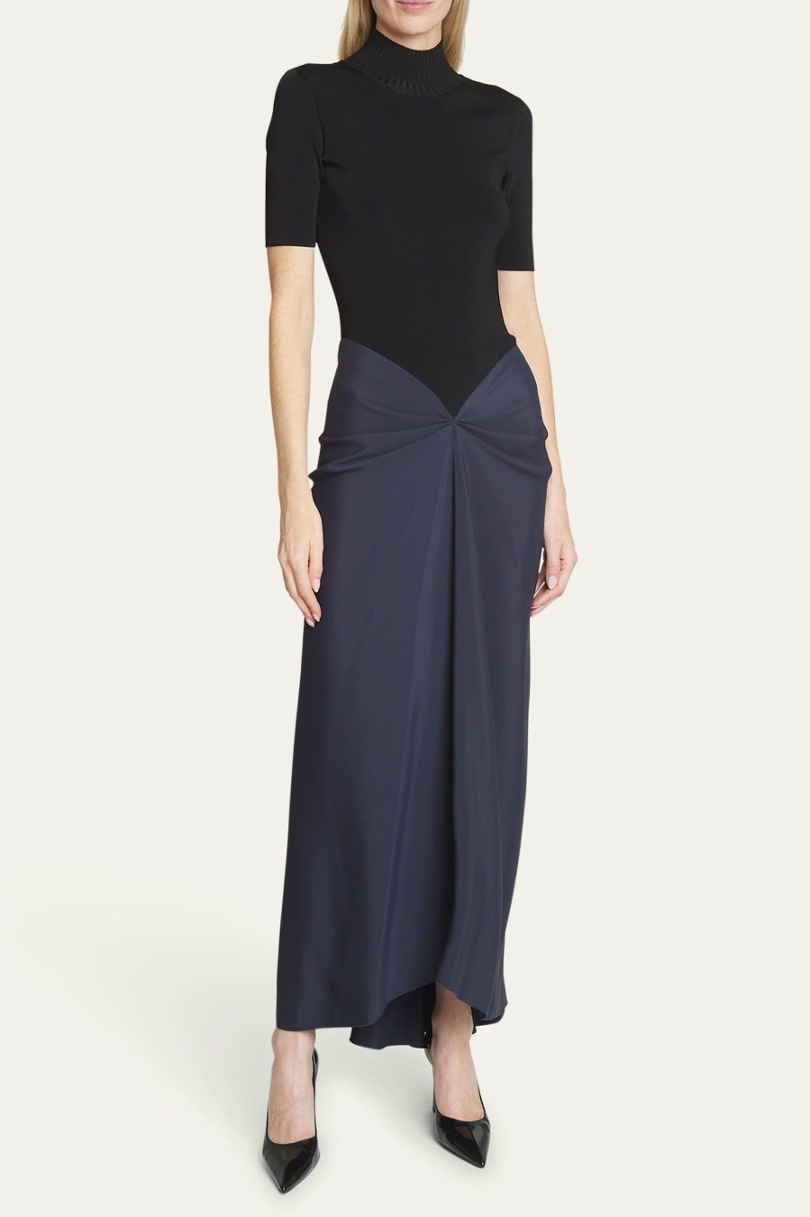 Dresses Victoria Beckham | Polo Neck Gathered Dress In Midnight Blue