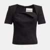 Tops And Shirts Roland Mouret | Short Sleeve Wool Crepe Top Black