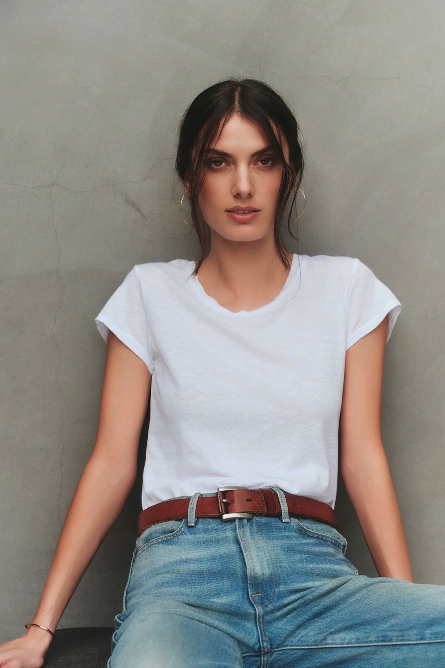 Tops And Shirts Velvet | Odelia Cotton Slub Crew Neck Tee In White