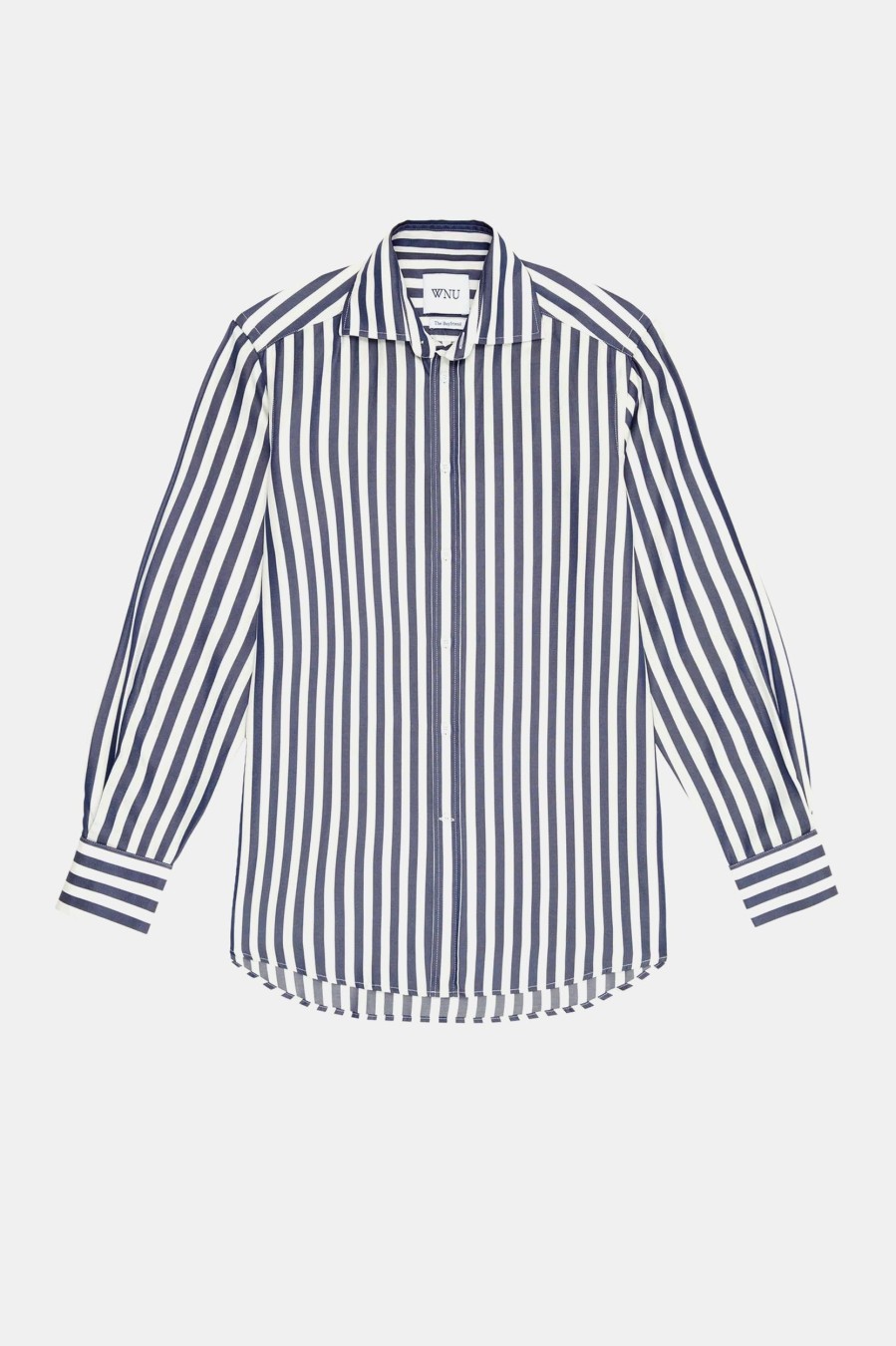 Tops And Shirts With Nothing Underneath | The Boyfriend Shirt In Navy Stripe Blue