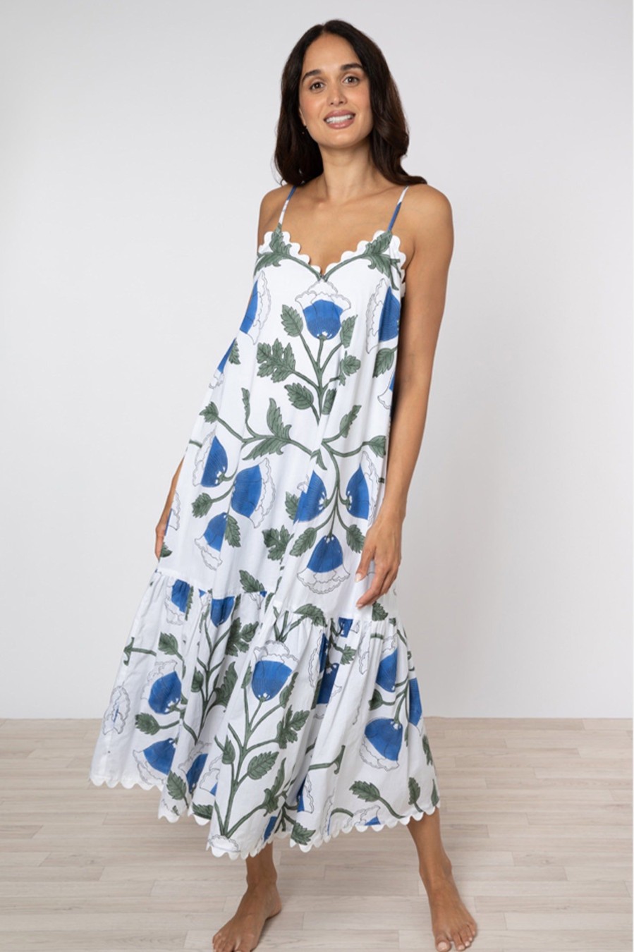 Dresses Juliet Dunn London | V Neck Midi Dress In Belleflower Blue Floral