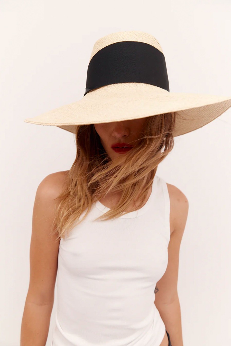 Accessories Rebe | Resort Wide Brim Panama Natural With Black Band