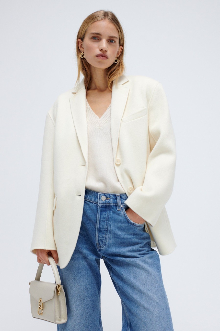 Coats And Jackets Anine Bing | Quinn Blazer In Cashmere Blend White