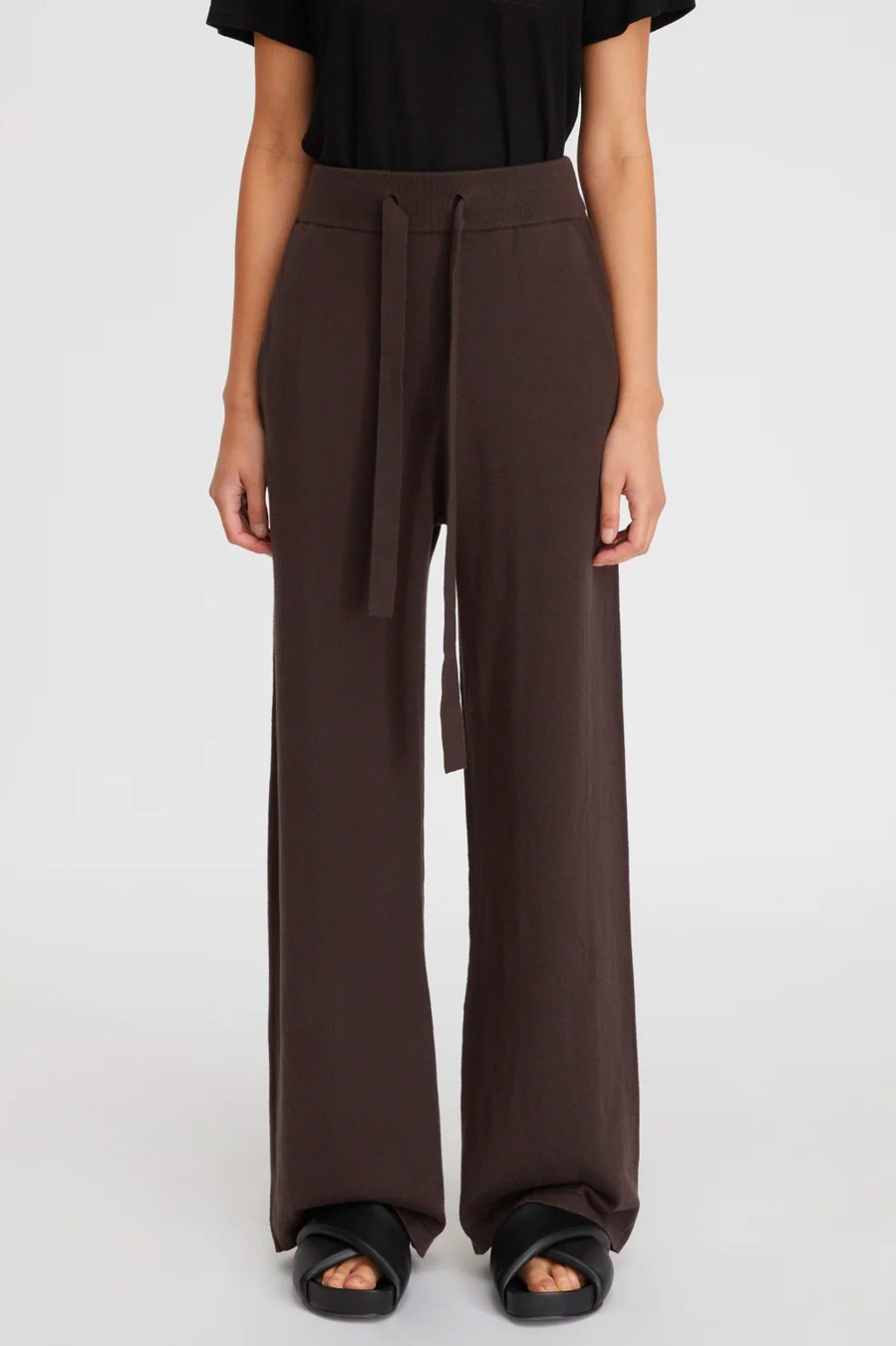 Trousers Lee Mathews | Cotton Cashmere Wide Leg Pant In Chocolate Brown