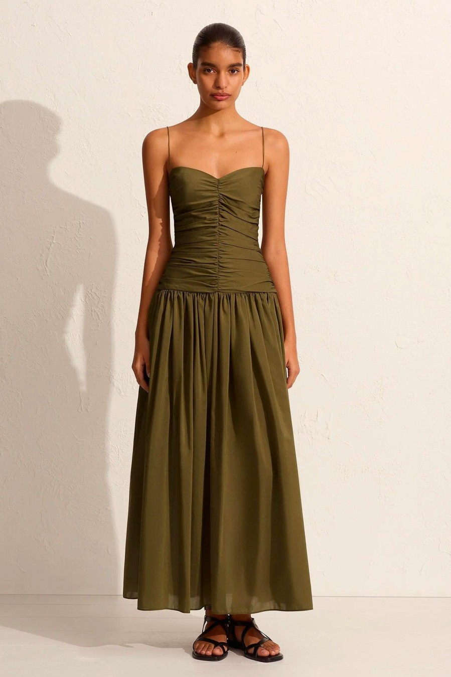 Dresses Matteau | Gathered Drop Waist Dress In Olive Green