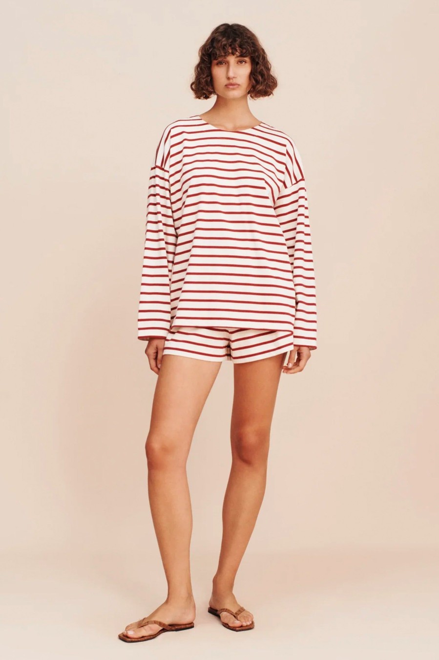 Tops And Shirts POSSE | Arlo Ls Stripe Top In Cream Crimson Multi