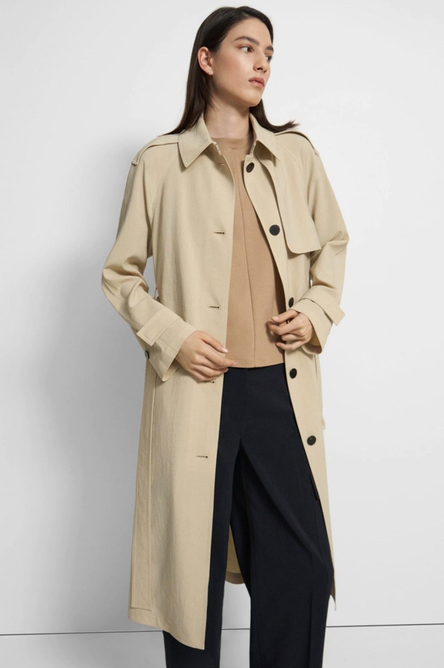 Coats And Jackets Theory | Belted Trench Crisp Coat Neutrals