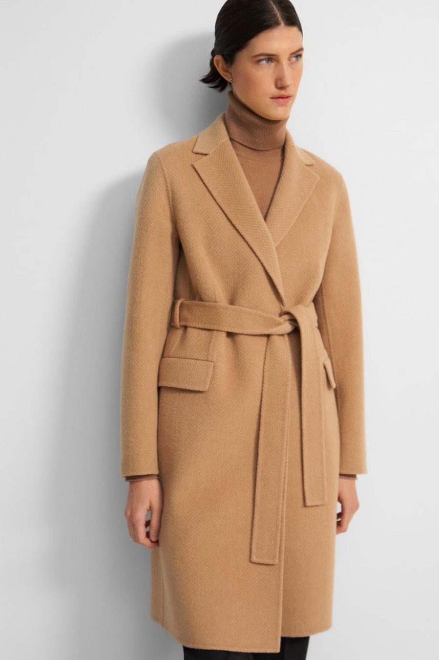 Coats And Jackets Theory | Chevron Wool Coat In Palomino Brown