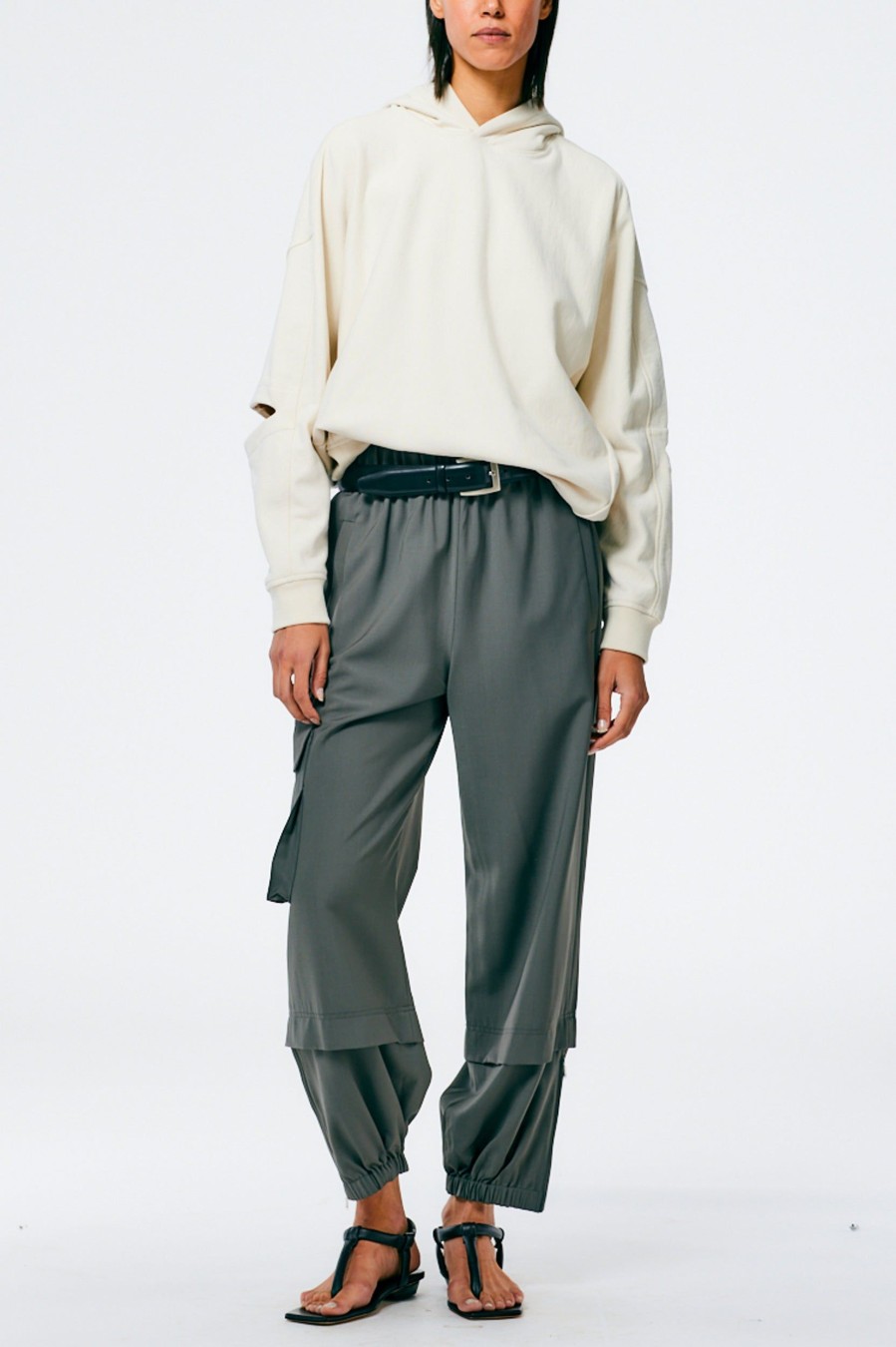 Trousers Tibi | Tropical Wool Wilt Jogger In Dark Stone Grey