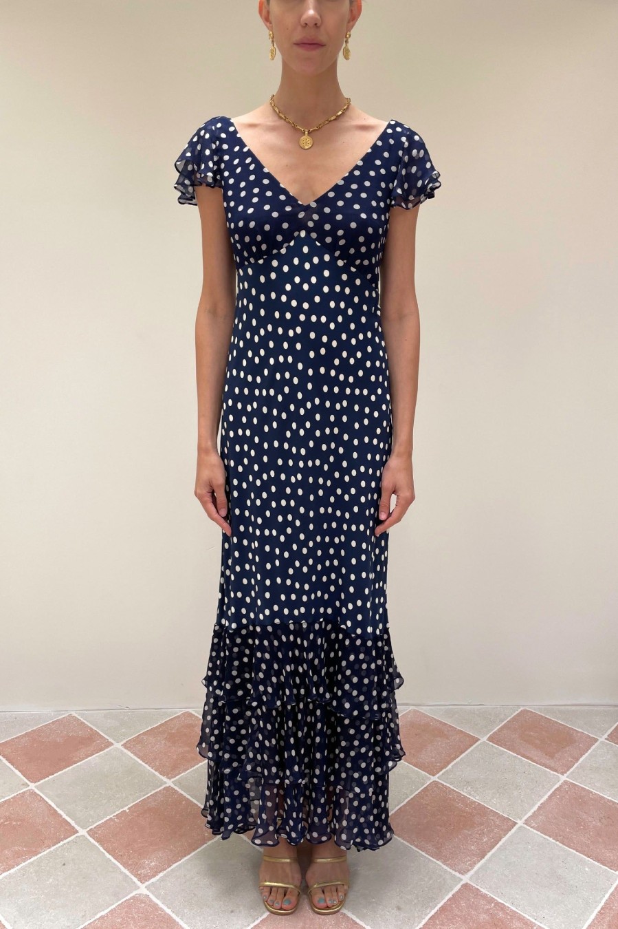 Dresses RIXO | Ossy Dress In Scatter Spot Navy