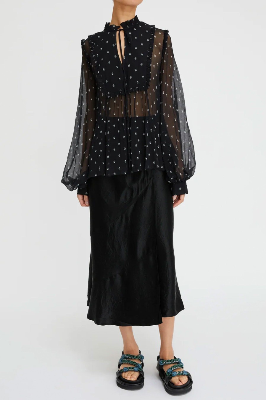 Tops And Shirts Lee Mathews | Clemence Blouse In Ditsy Black