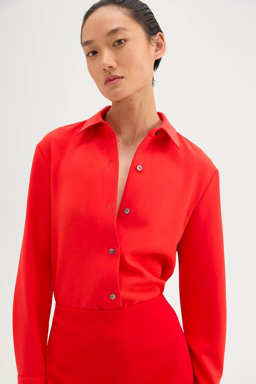 Tops And Shirts Theory | Classic Straight Shirt In Geranium Red