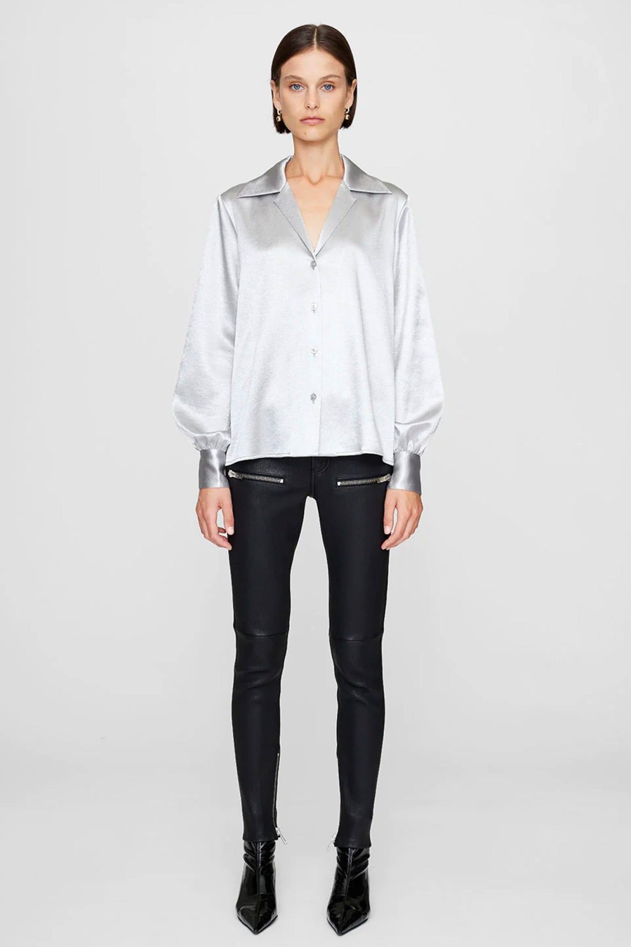 Tops And Shirts Anine Bing | Mylah Shirt In Silver Metallic