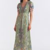 Dresses Saloni London | Lea Long Dress In Papyrus Green