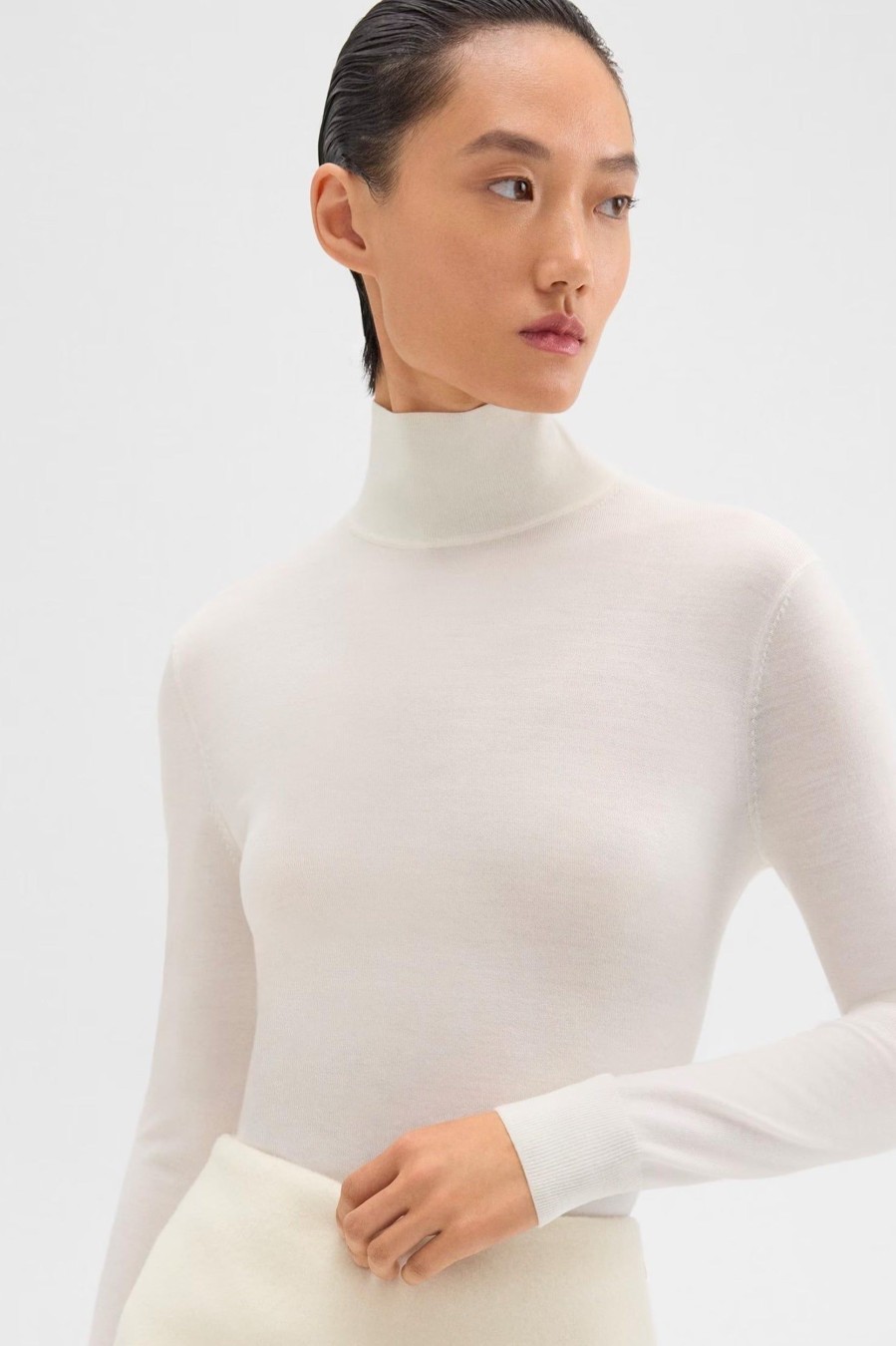 Knitwear And Sweaters Theory | Turtleneck Regal Wool Sweater In Ivory Neutrals