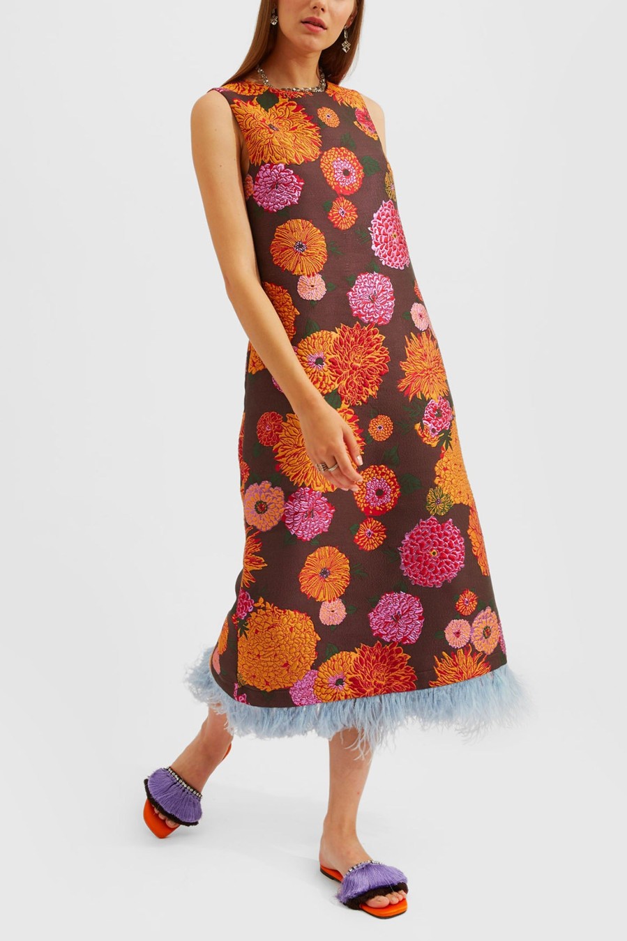 Dresses La DoubleJ | Column Feather Dress In Jacquard Gyn Floral