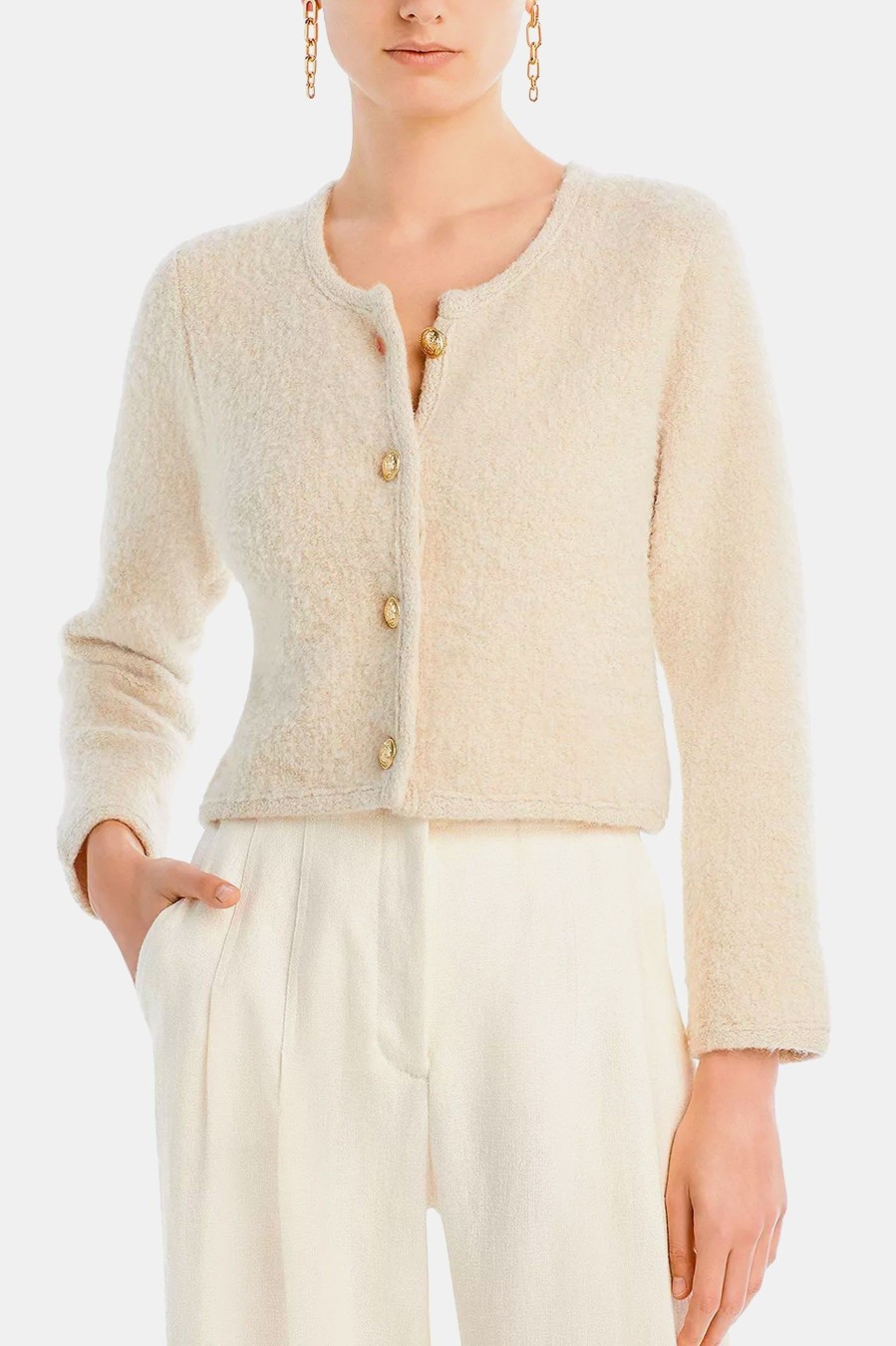 Knitwear And Sweaters Derek Lam 10 Crosby | Keene Diamond Crewneck Cardigan Neutrals