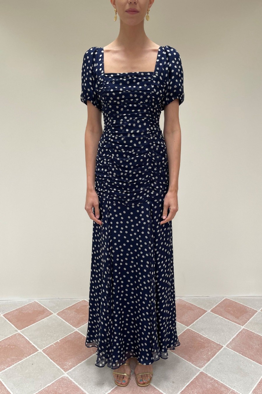 Dresses RIXO | Leyane Dress In Scatter Spot Navy