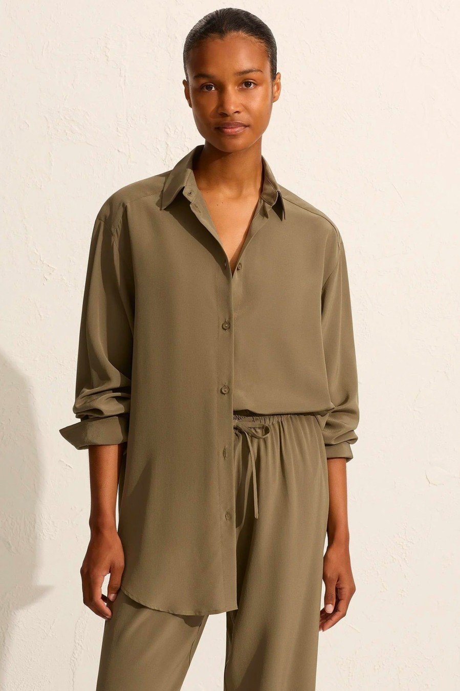 Tops And Shirts Matteau | Long Sleeve Silk Shirt In Willow Green