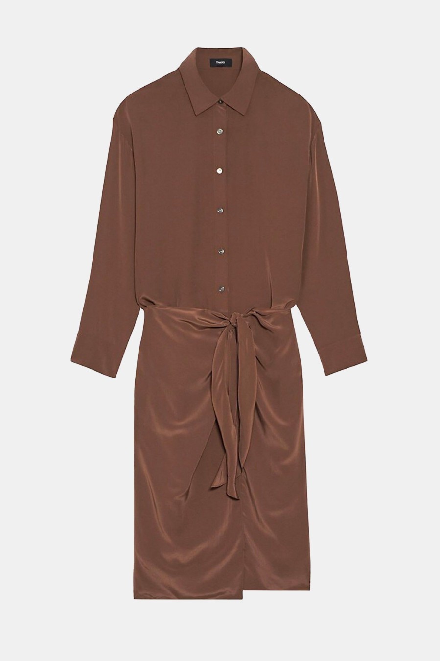 Dresses Theory | Sarong Midi Shirtdress In Pecan Brown