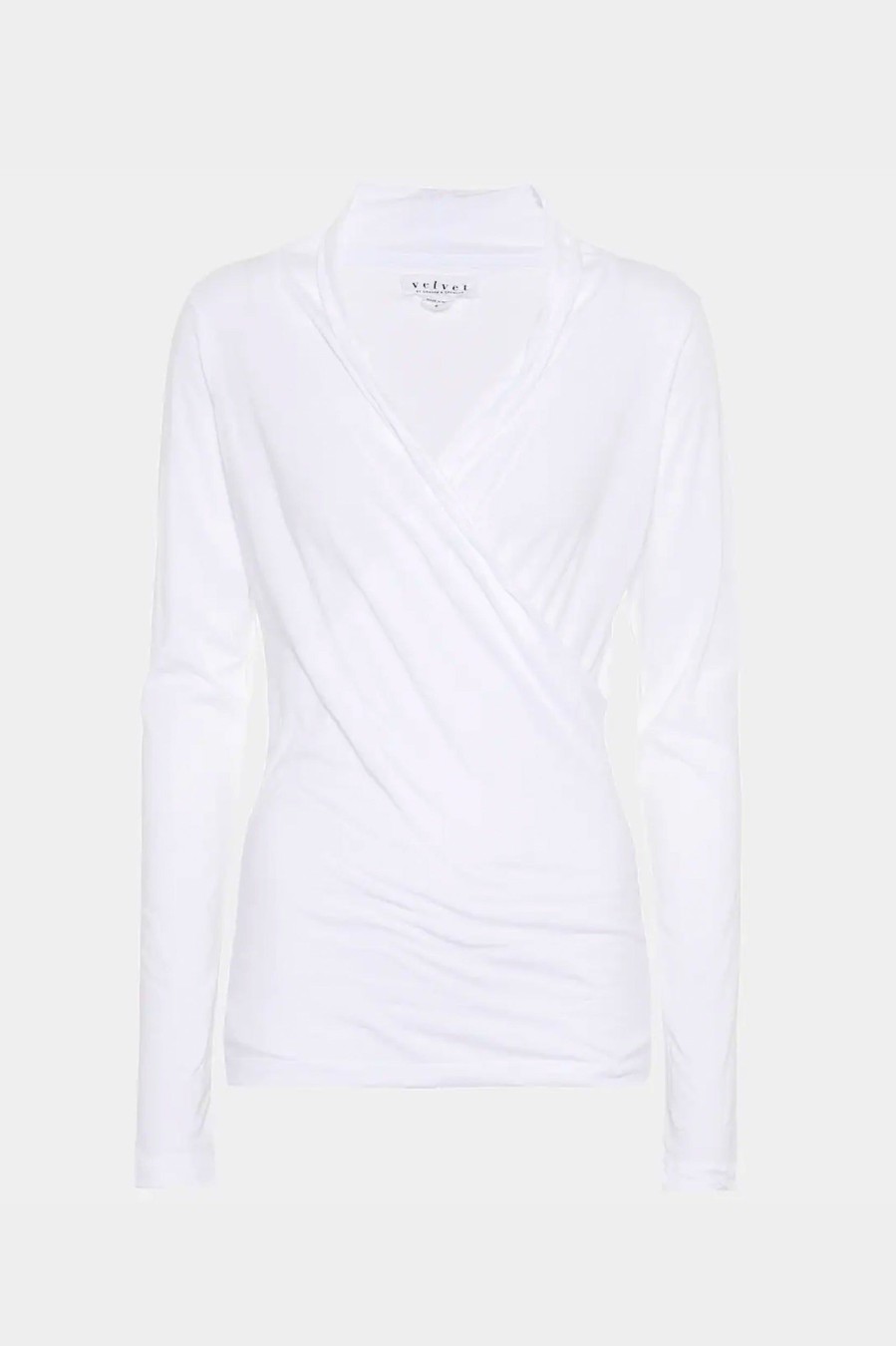 Tops And Shirts Velvet | Meri Wrap Fitted Top In White