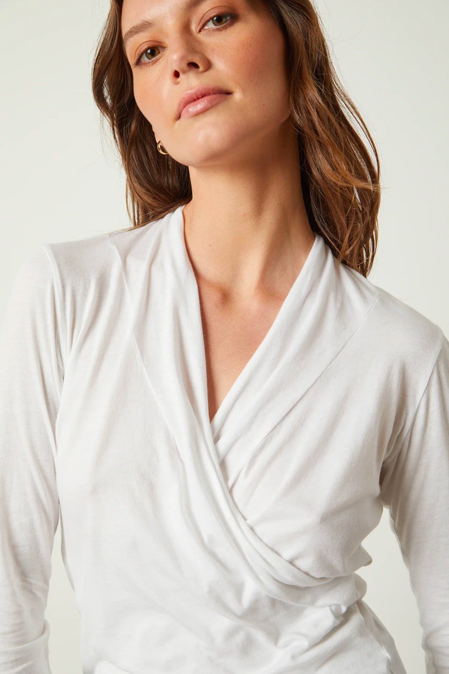 Tops And Shirts Velvet | Meri Wrap Fitted Top In White