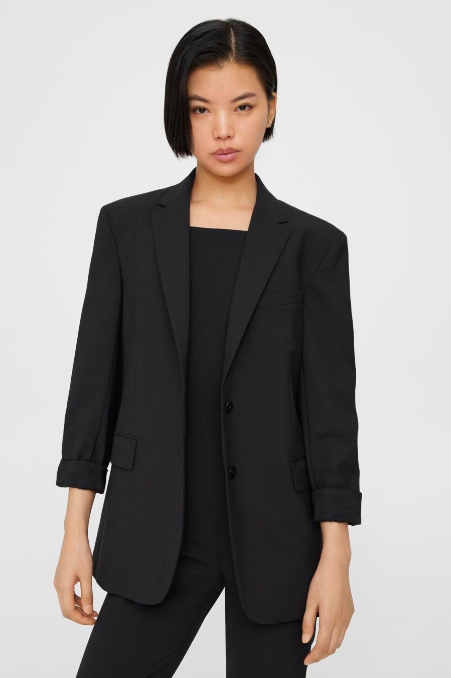 Coats And Jackets Theory | Rolled Sleeve Boyfriend Blazer In Good Wool Black