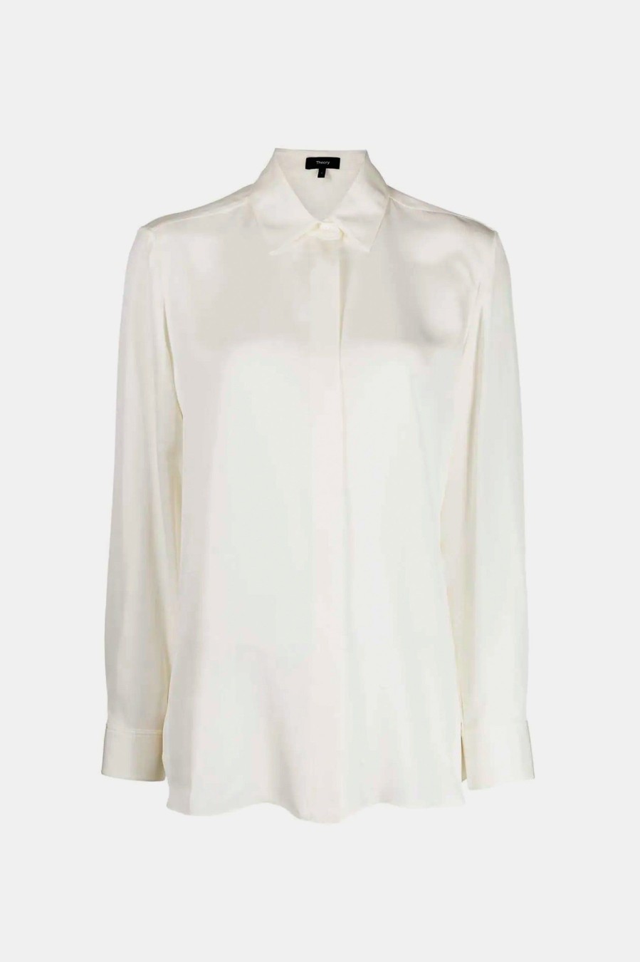 Tops And Shirts Theory | Fitted Silk Georgette Shirt In Ivory Neutrals