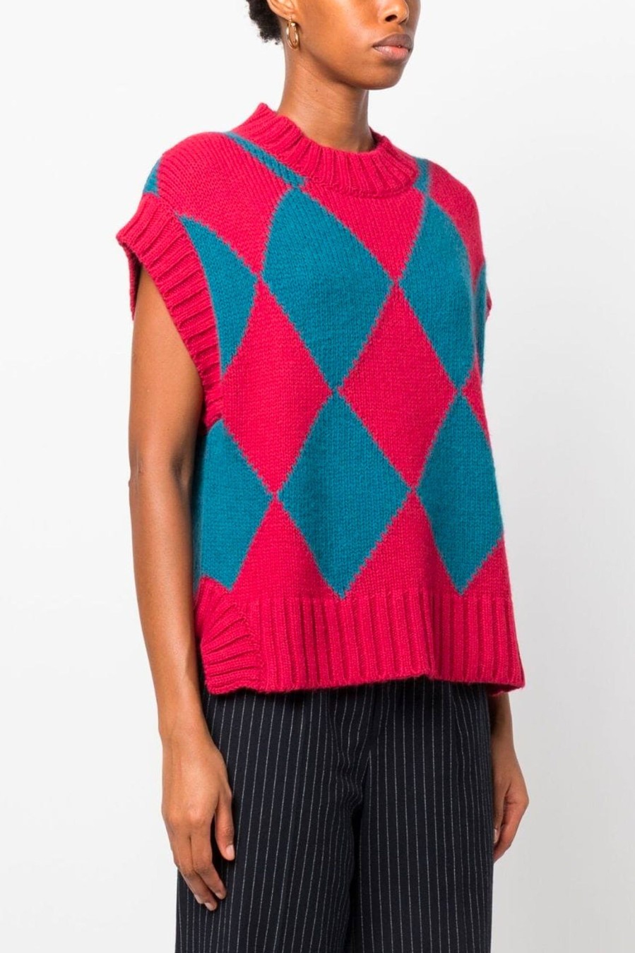 Knitwear And Sweaters La DoubleJ | Argyle Gilet Knit Vest In Rosso Multi