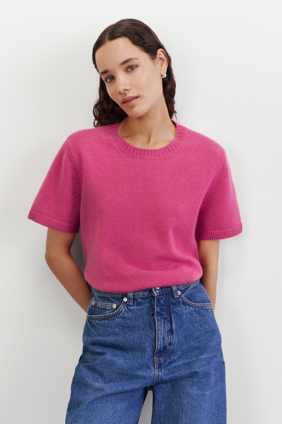 Tops And Shirts Soft Goat | Chunky Cashmere T-Shirt In Fragola Pink