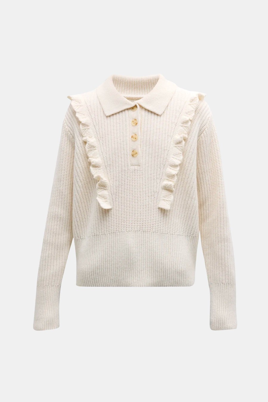 Knitwear And Sweaters Derek Lam 10 Crosby | Noelia Collar Ruffle Sweater In Ivory Neutrals