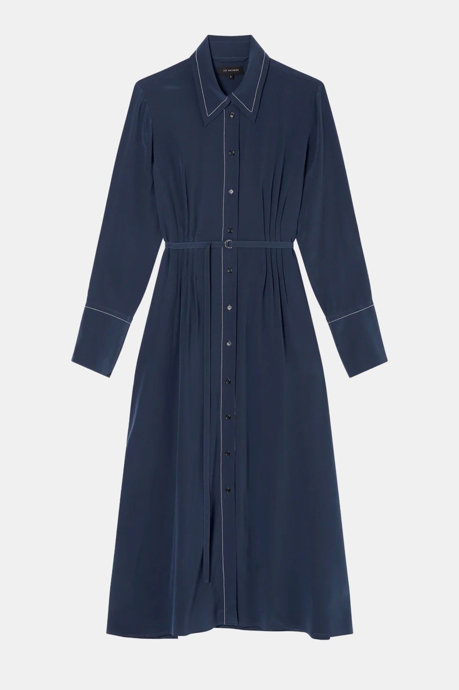 Dresses Lee Mathews | Cassini Tucked Shirtdress In Ink Blue