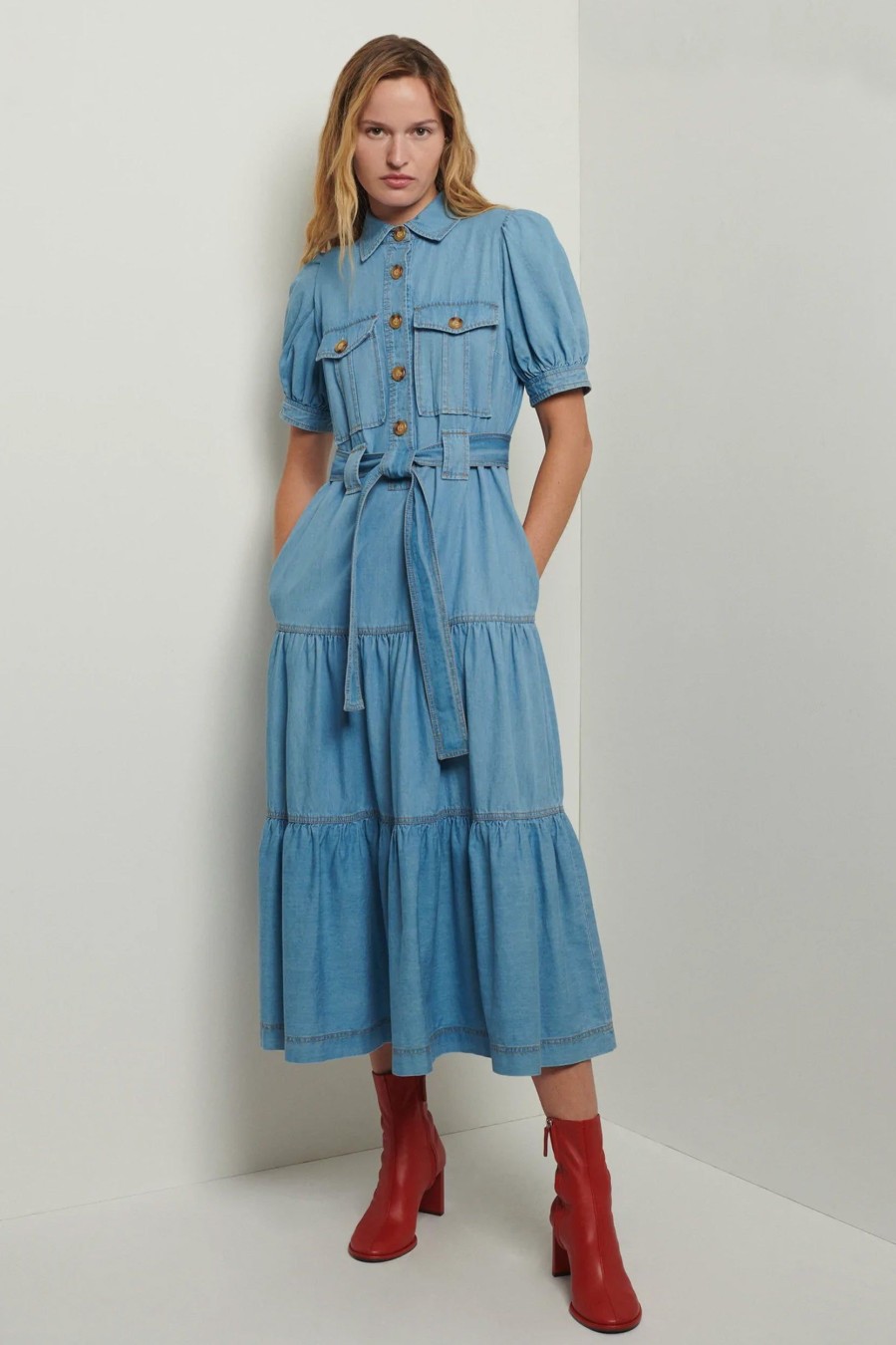 Dresses Derek Lam 10 Crosby | Buffy Utility Dress In Light Wash Blue