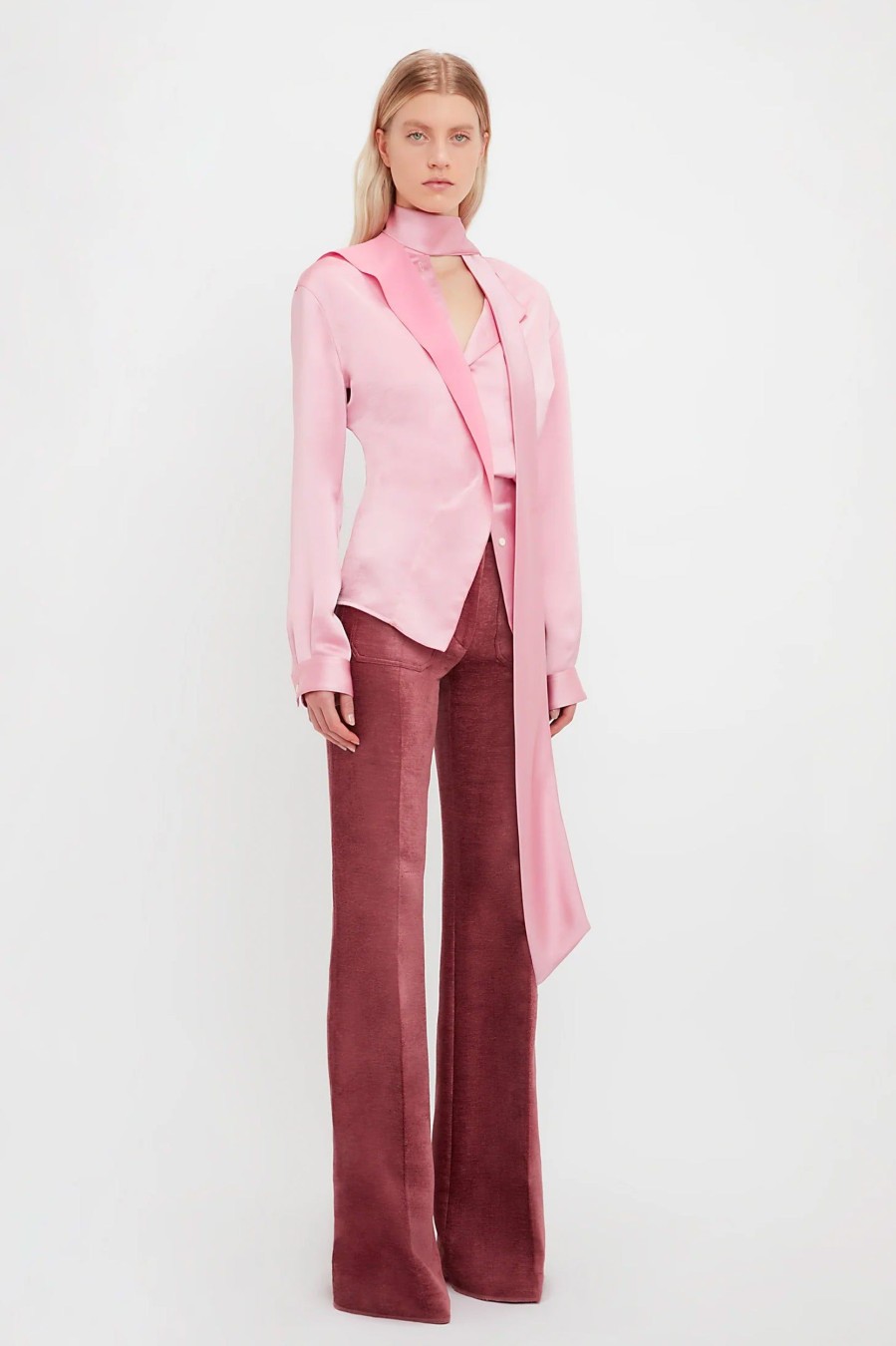 Tops And Shirts Victoria Beckham | Scarf Neck Blouse In Rose Pink