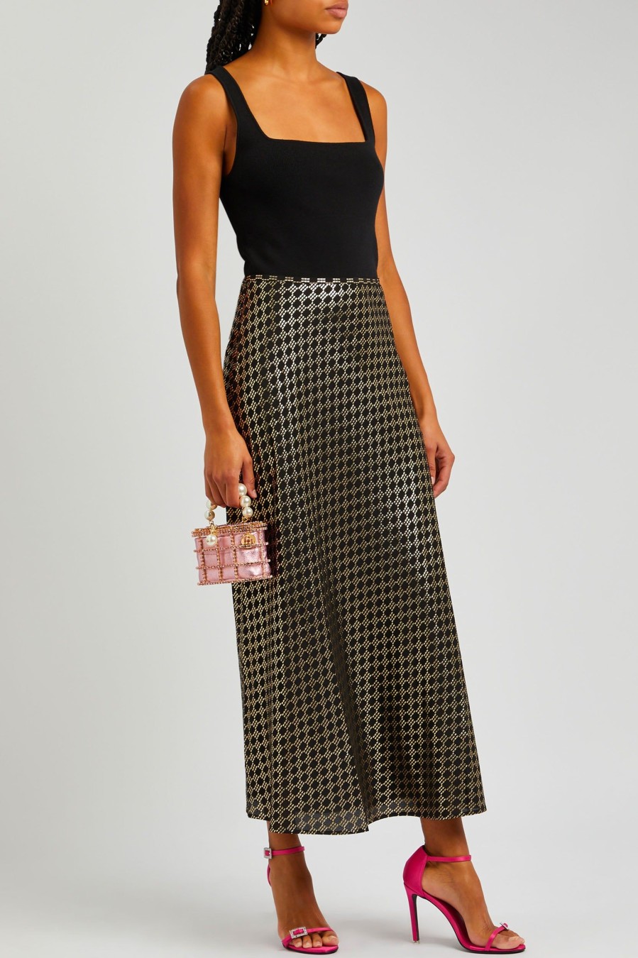 Skirts RIXO | Kelly Silk Skirt In Chain Mail Black