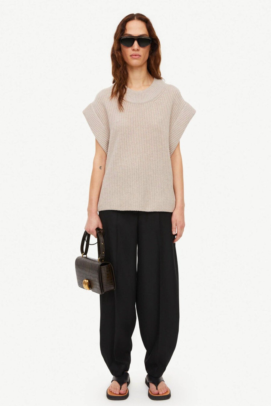 Knitwear And Sweaters By Malene Birger | Farima Ribbed Vest In Oyster Neutrals