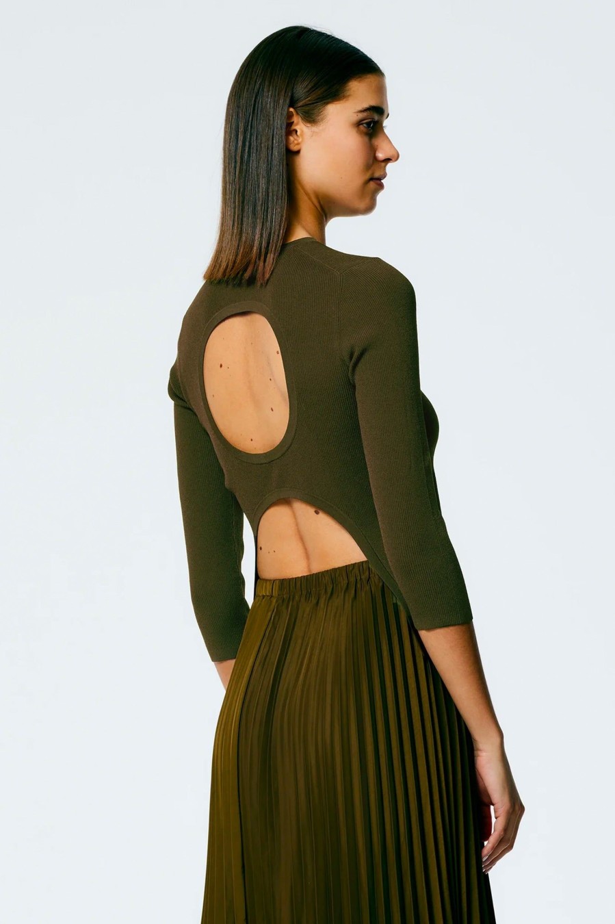 Knitwear And Sweaters Tibi | Giselle Openback Stretch Sweater In Wood Brown