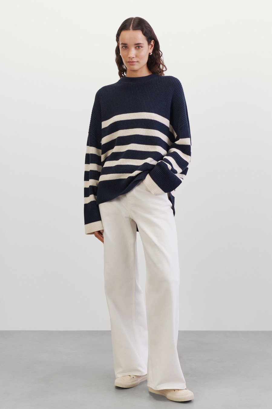 Knitwear And Sweaters Soft Goat | Striped Crewneck In Navy Multi