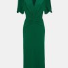 Dresses Victoria Beckham | Gathered V-Neck Midi Dress In Viridian Green