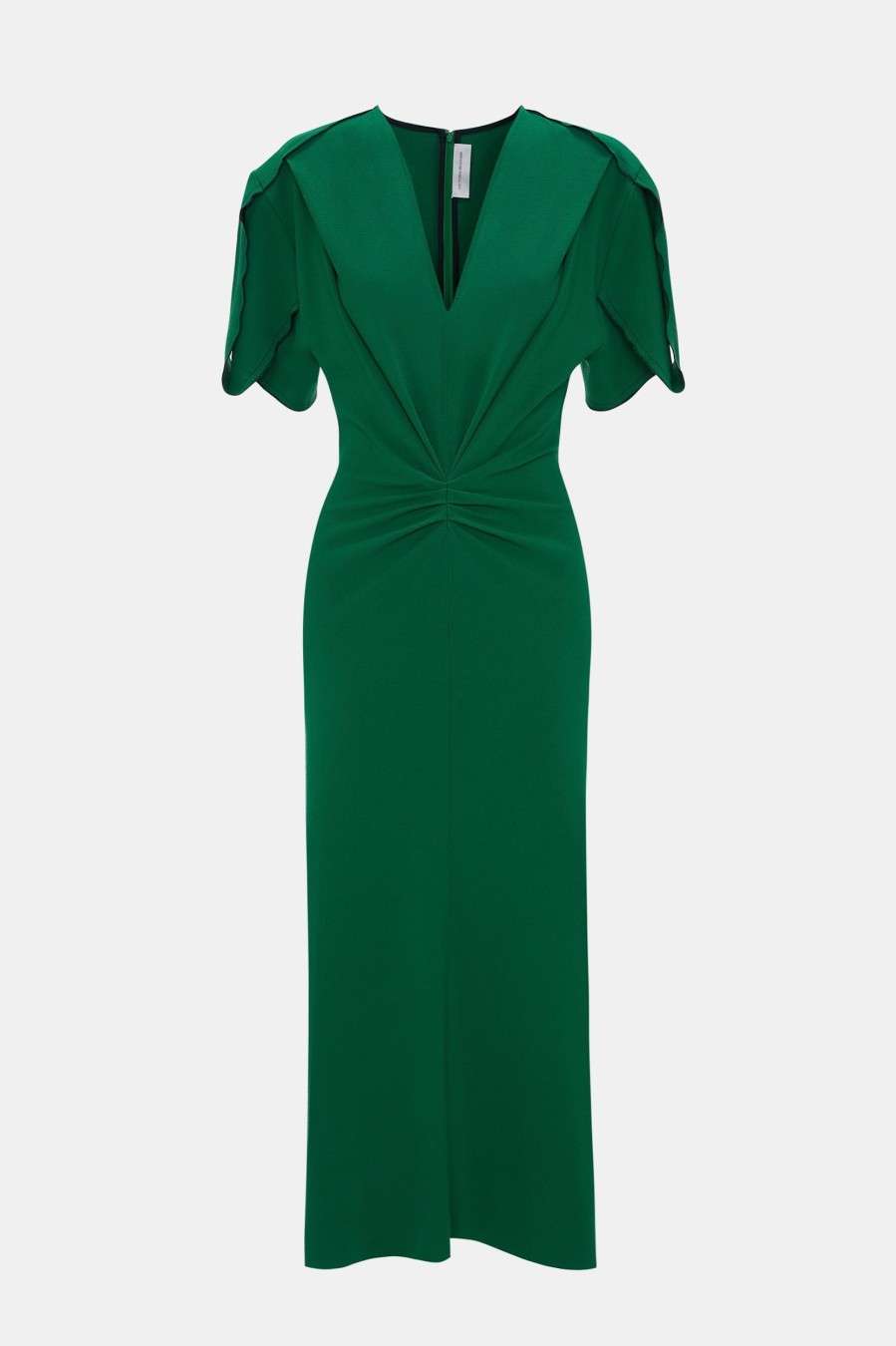 Dresses Victoria Beckham | Gathered V-Neck Midi Dress In Viridian Green