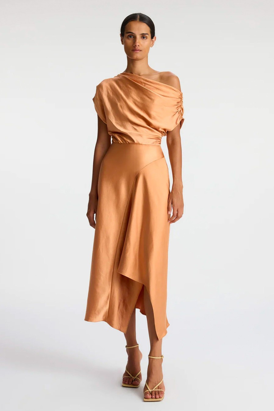 Dresses A.L.C. | Jasmine Satin Midi Dress In Sandstone Neutrals