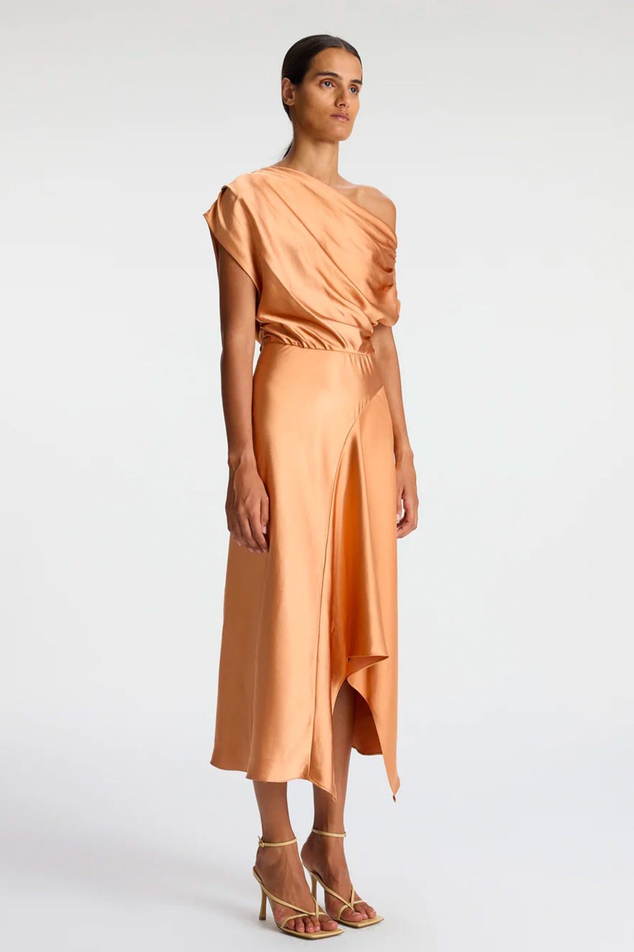 Dresses A.L.C. | Jasmine Satin Midi Dress In Sandstone Neutrals