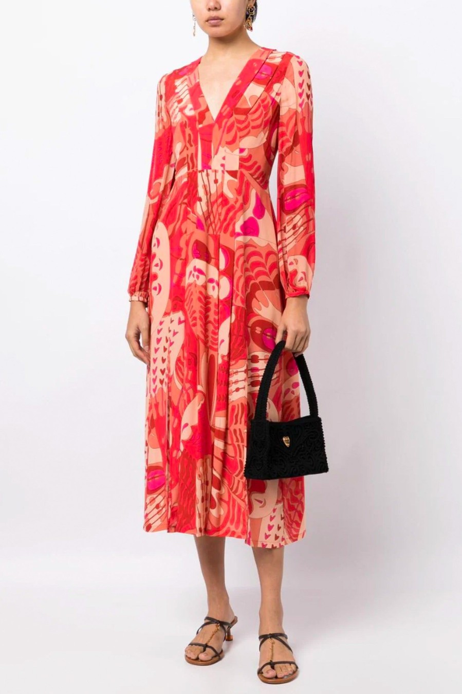 Dresses RIXO | Camellia Silk Dress In Butterfly Red Multi