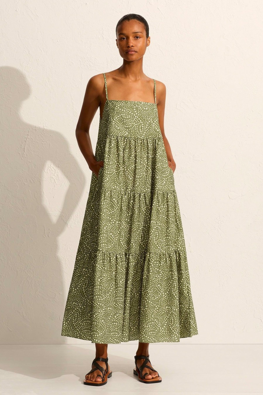 Dresses Matteau | Tiered Sundress In Jasmine Olive Green