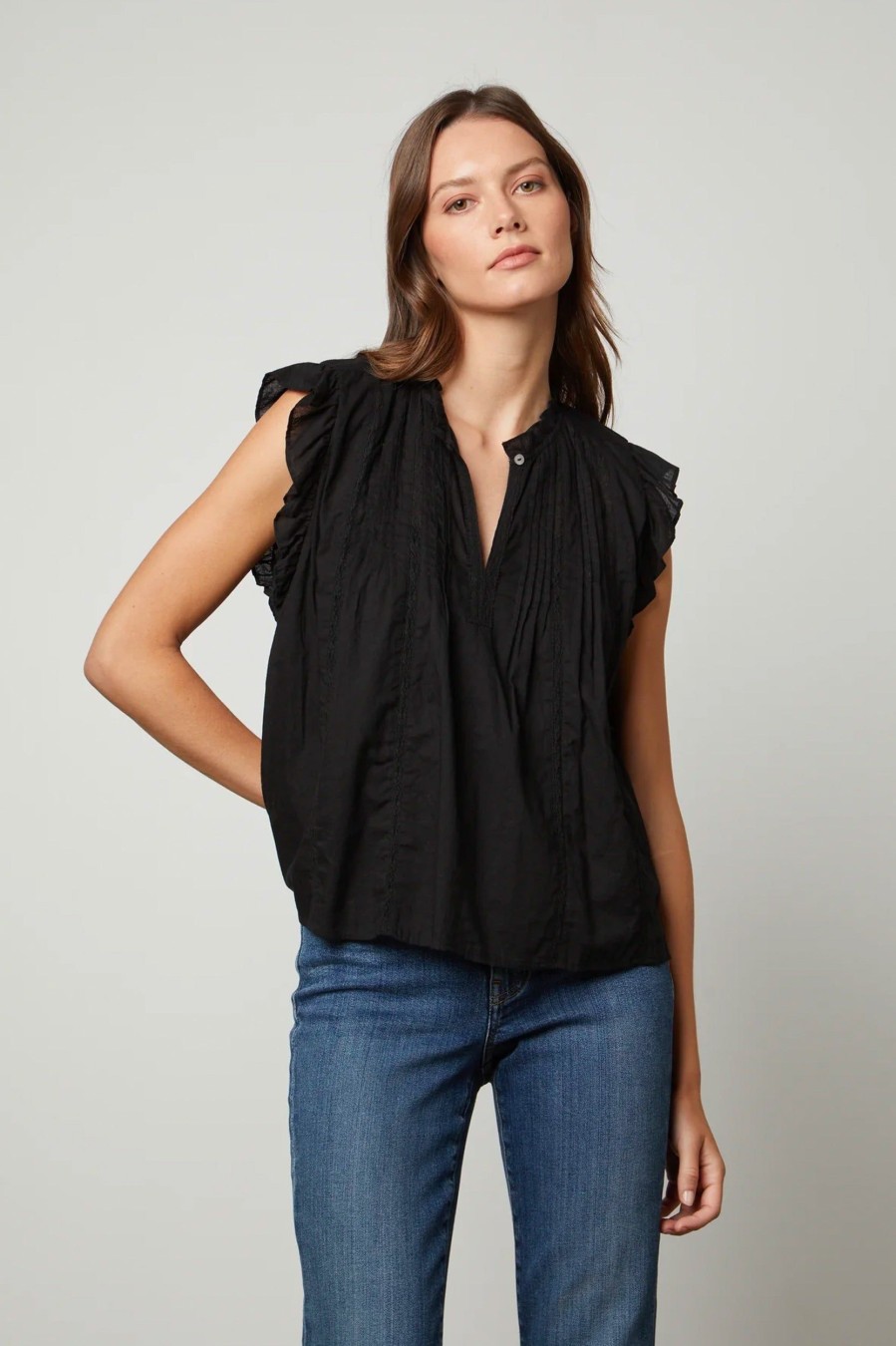 Tops And Shirts Velvet | Liana Lace Top In Black