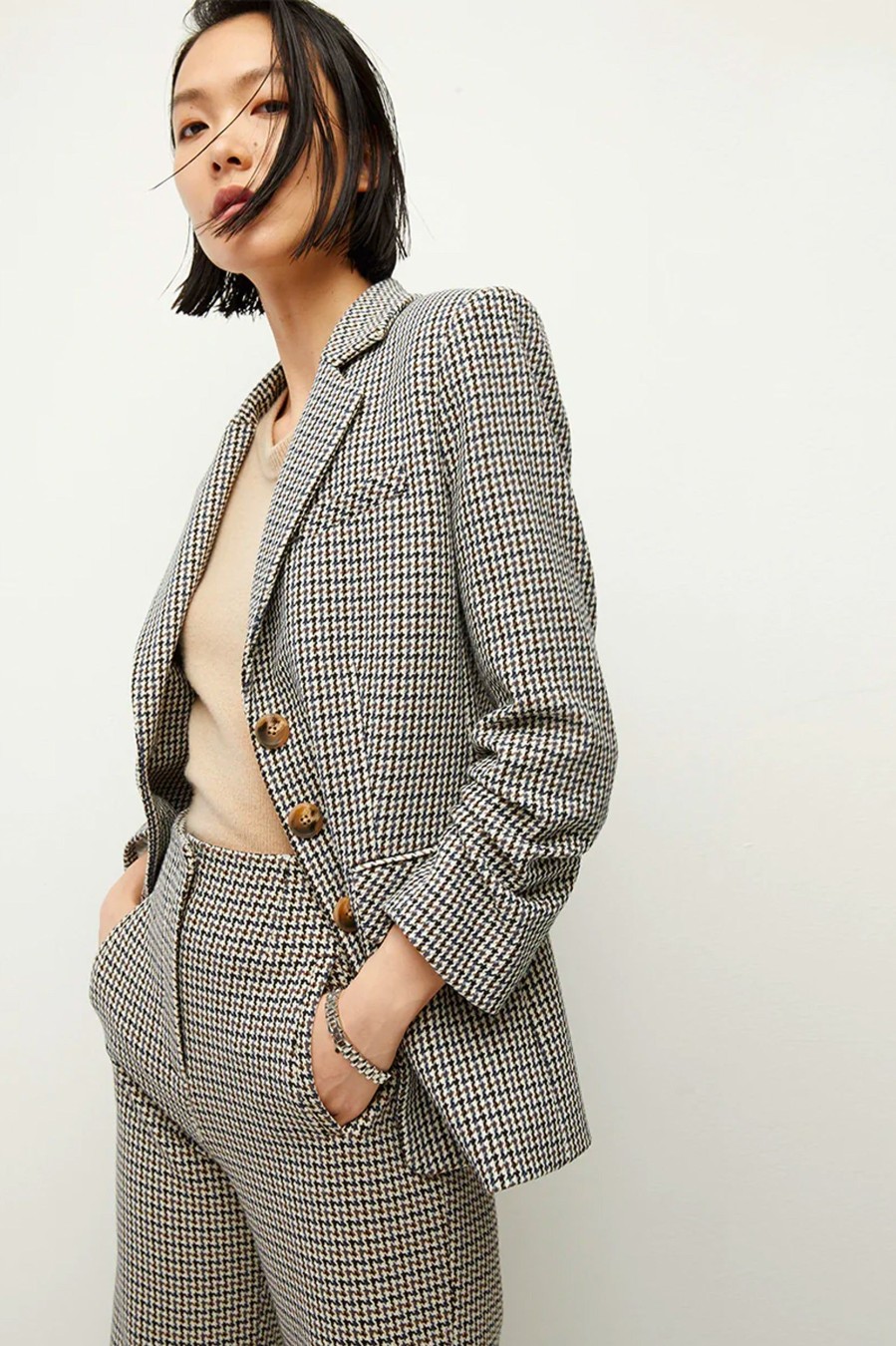 Coats And Jackets Veronica Beard | Berkshire Houndstooth Dickey Blazer Multi